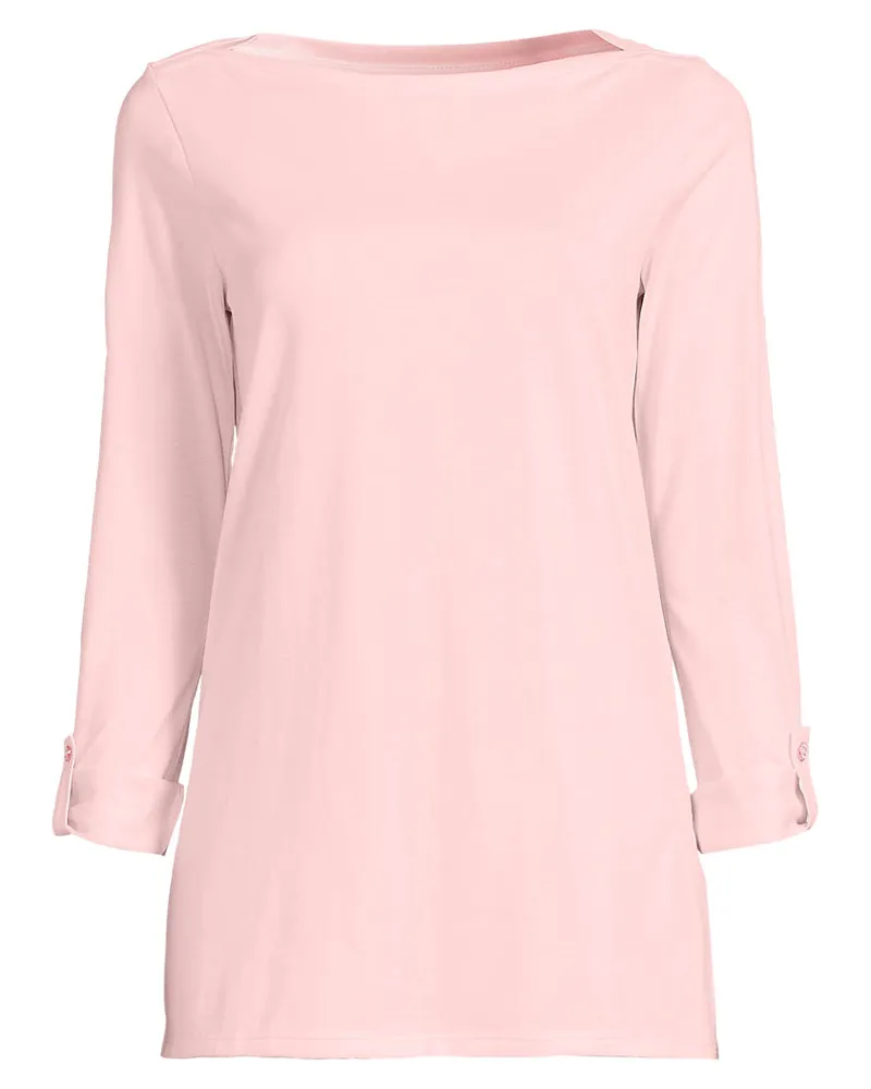Lands' End Langes Supima-Shirt mit U-Boot-Ausschnitt, Damen, Größe petite, Pink, by Pink