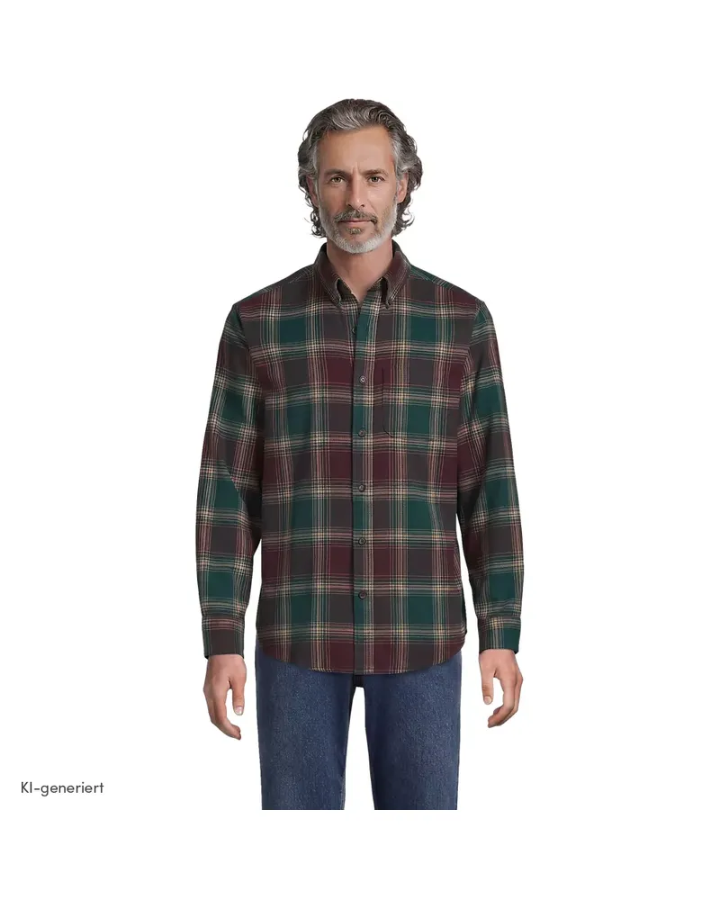 Lands' End Flanellhemd Flagship Classic Fit, Herren, GrÃ¶ÃŸe regular, GrÃ¼n, Baumwolle, by Grã¼n