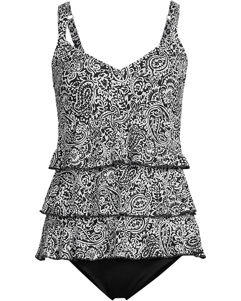 Lands' End Badeanzug mit Volants, leicht figurstraffend, Damen, Größe regular, Schwarz, Nylon-Mischung, by Schwarz