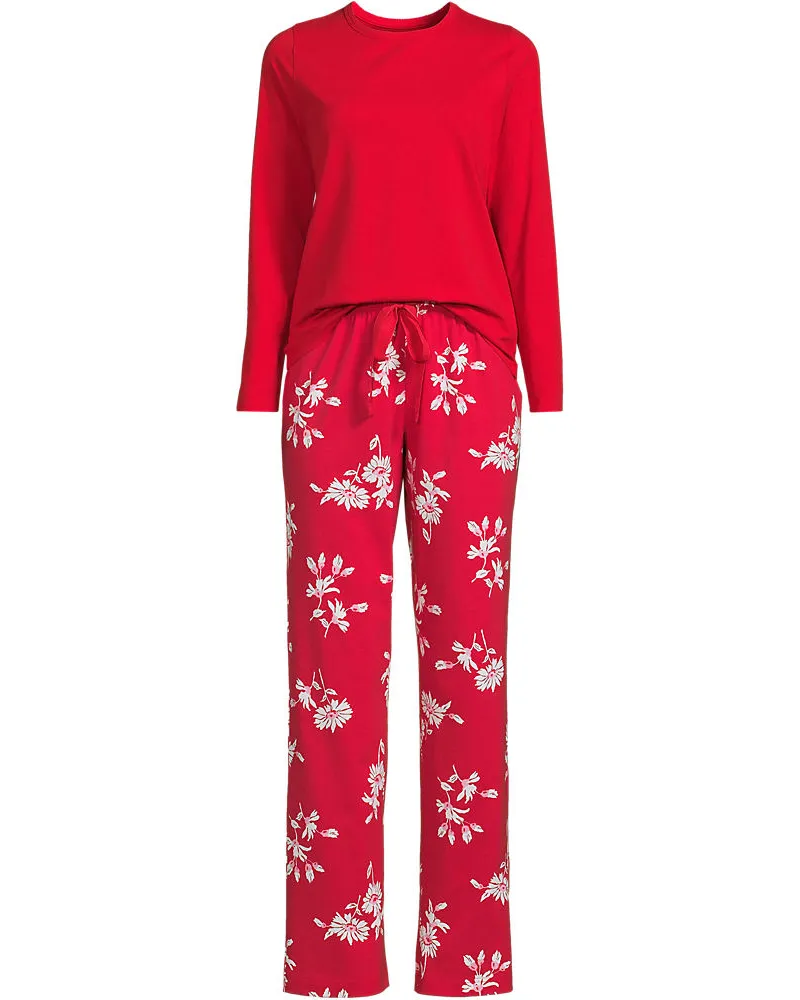 Lands' End Gemustertes Pyjama-Set aus Baumwoll-Jersey, Damen, Größe plus, Rot, Elasthan/Baumwoll-Mischung, by Rot