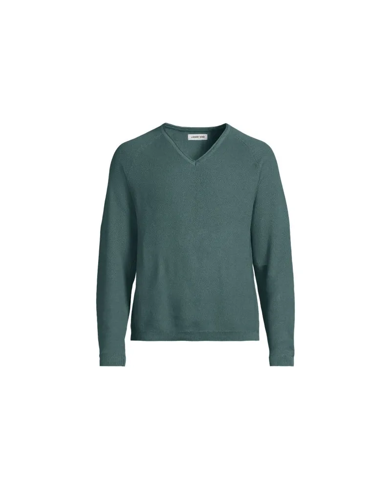 Lands' End Baumwoll-Pullover mit Struktur und V-Ausschnitt, Herren, Größe:48-50 regular, Grün, by Grün