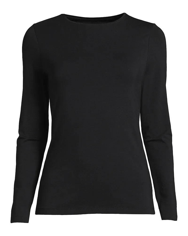 Lands' End Shirt aus Baumwolle/Modal-Mix mit Rundausschnitt, Damen, Größe regular, Schwarz, Elasthan/Baumwolle Modal, by Schwarz