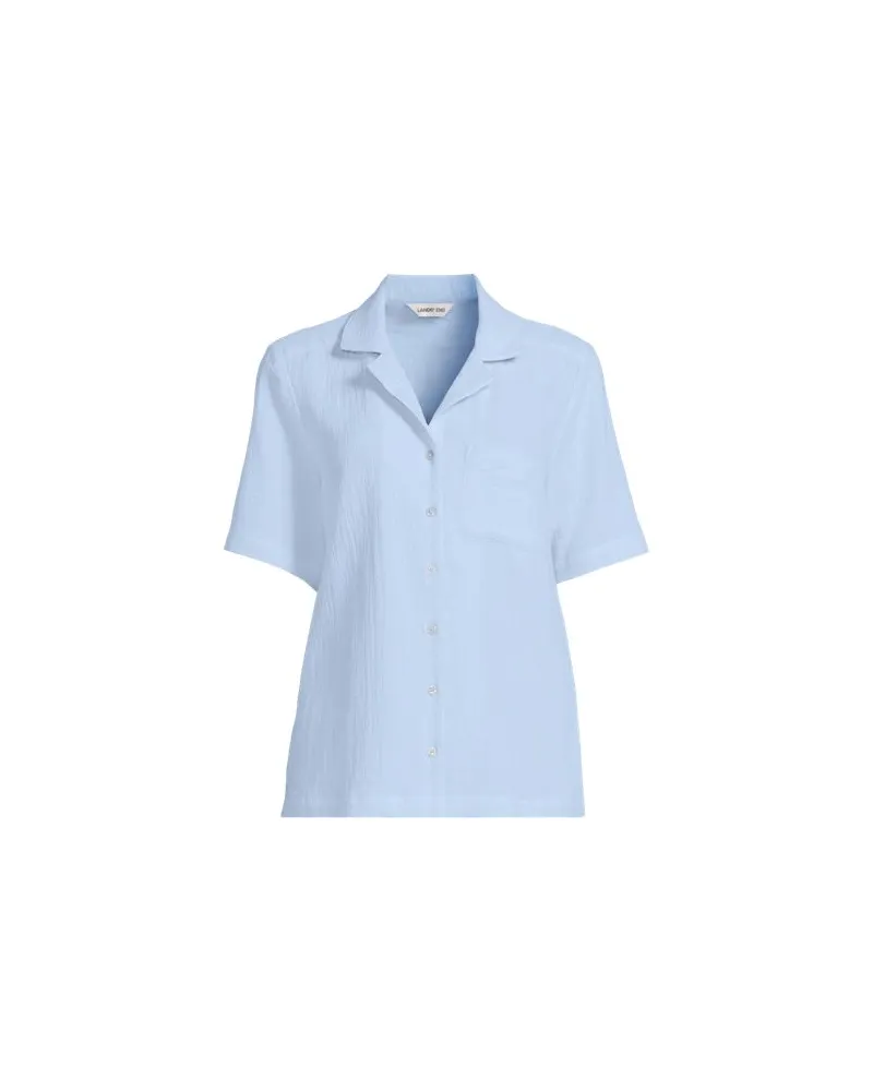 Lands' End Kurzärmelige Musselin-Bluse, Damen, Größe regular, Blau, Baumwolle, by Blau