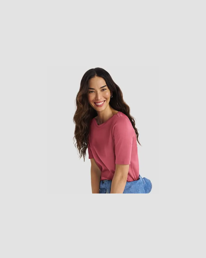 Lands' End Supima-Shirt aus Baumwolle mit U-Boot-Ausschnitt, Damen, Größe regular, Rot, Baumwolle, by Rot