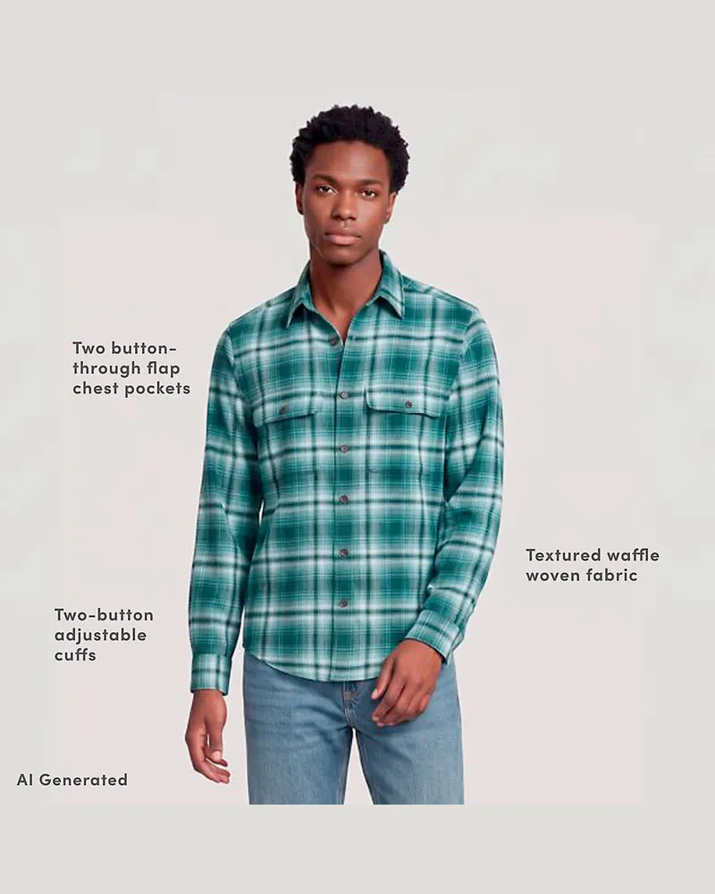 Lands' End Freizeithemd mit Waffelstruktur, Herren, Größe regular, Grün, Baumwolle, by Grün