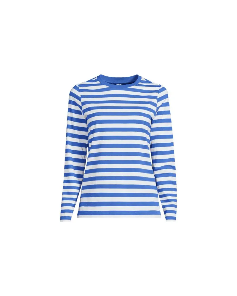 Lands' End Langärmeliges Supima-Shirt mit Rundausschnitt, Damen, Größe plus, Blau, by Blau