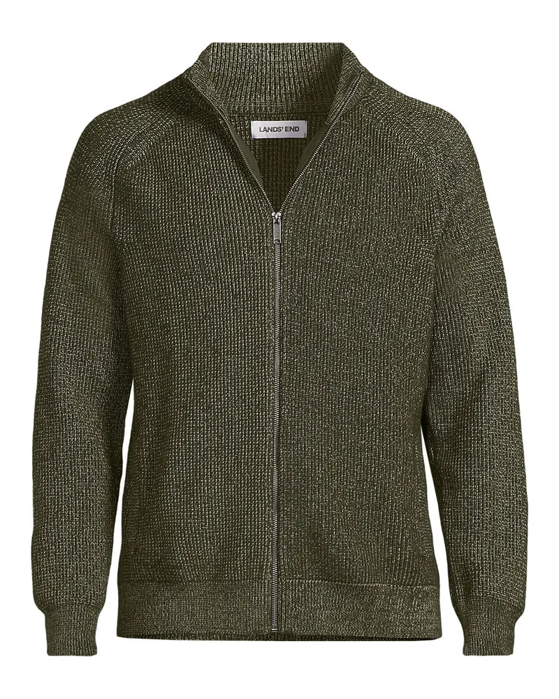Lands' End Rippstrick DRIFTER Cardigan, Herren, Größe regular, Grün, Baumwolle/Nylon, by Grün