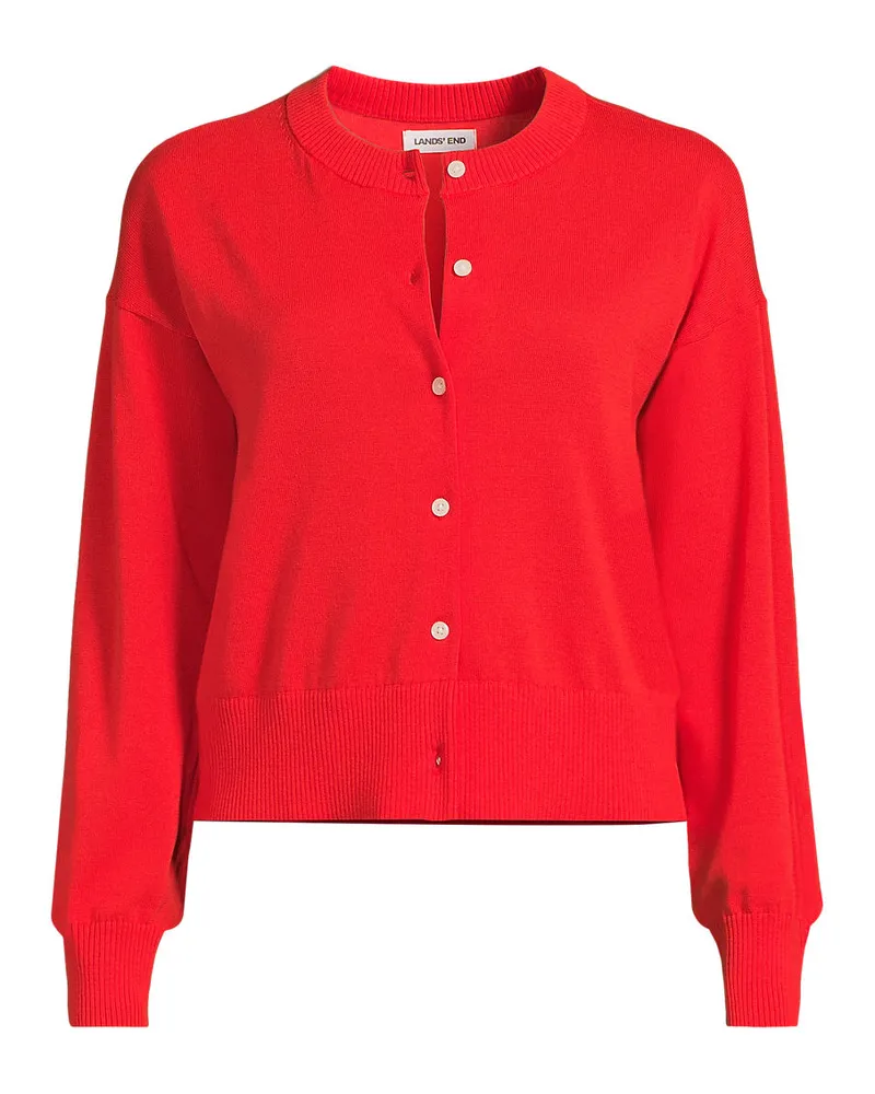 Lands' End Kurzer Feinstrick-Cardigan aus Baumwolle, Damen, Größe regular, Rot, Baumwolle, by Rot