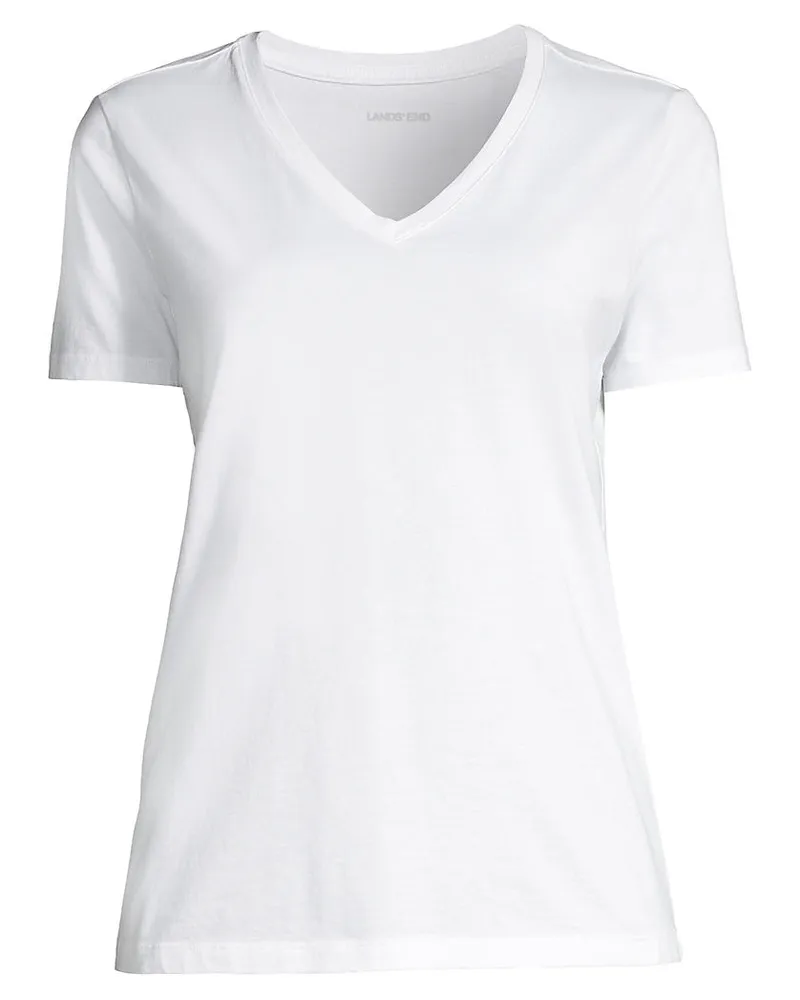 Lands' End Supima Kurzarm-Shirt mit V-Ausschnitt, Damen, Größe plus, Weiß, Baumwolle, by Weiß