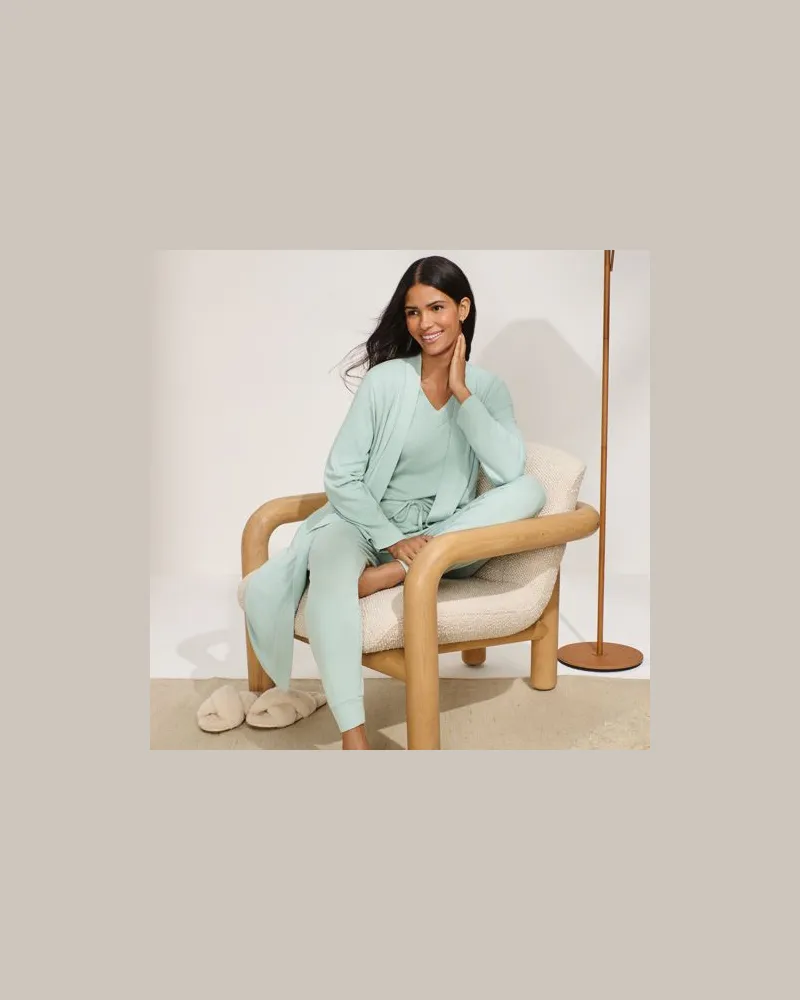 Lands' End Kaschmirweiches Pyjama-Oberteil mit langen Ärmeln, Damen, Größe:44-46 regular, Blau, Elasthan/Baumwoll-Mischung/Viskose-Mischung, by Blau
