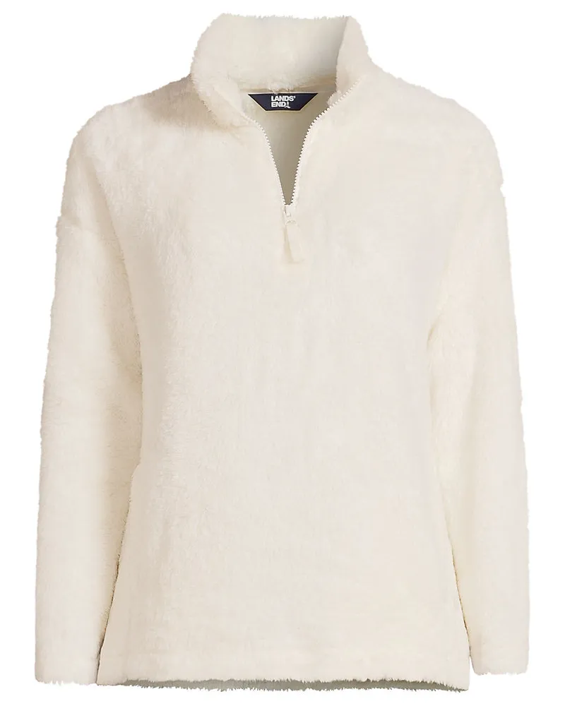 Lands' End Plüschfleece-Pullover mit Reißverschluss, Damen, Größe plus, Weiß, Polyester, by Weiß