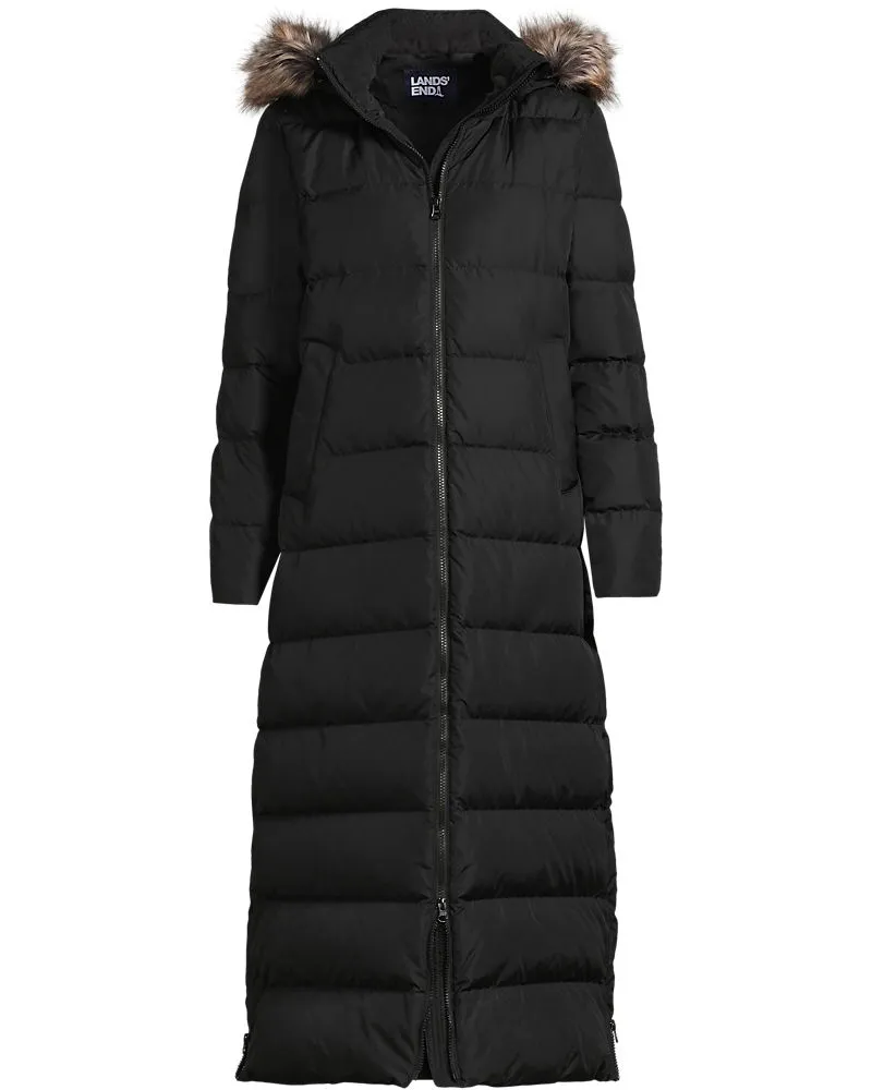 Lands' End Maxi-Daunenmantel mit Kapuze, Damen, Größe regular, Schwarz, Polyester, by Schwarz