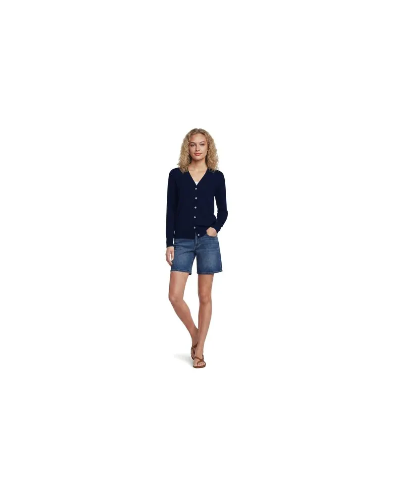 Lands' End Feinstrick-Baumwollcardigan mit unterlegtem Ausschnitt, Damen, Größe regular, Blau, Baumwolle, by Blau