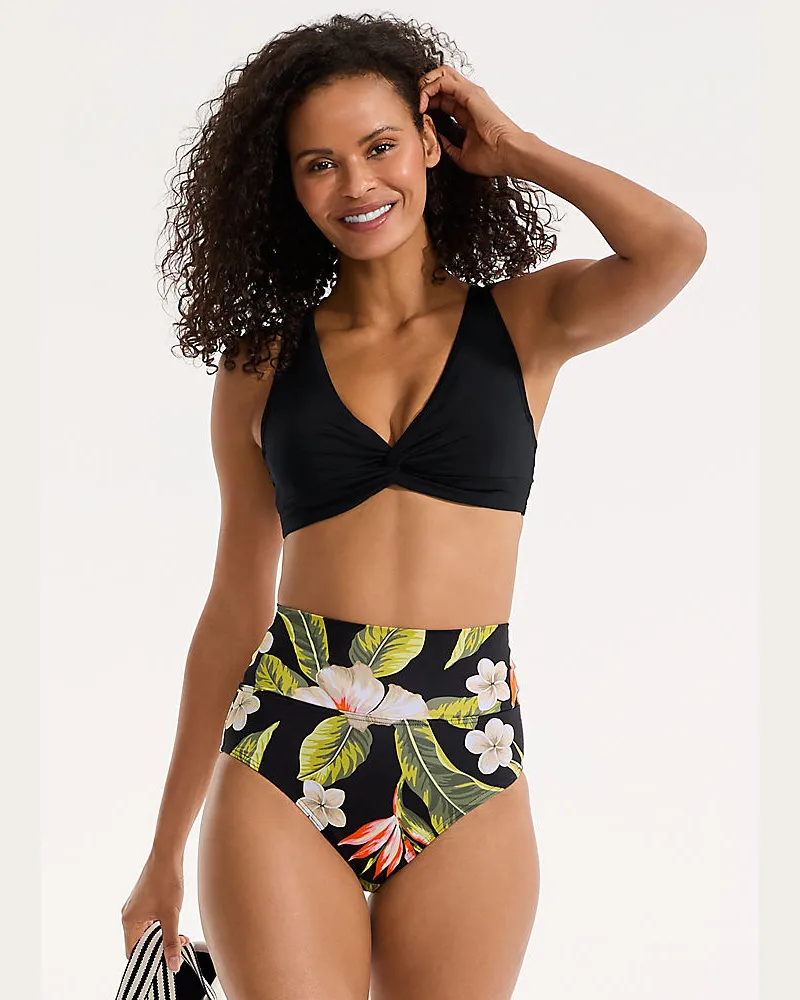 Lands' End Bikinihose zum Umschlagen, High Waist, Damen, Größe regular, Schwarz, Nylon-Mischung, by Schwarz