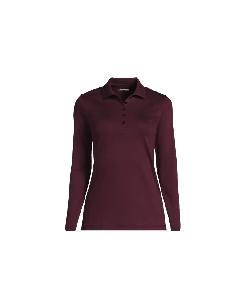 Lands' End Supima-Poloshirt mit langen Ärmeln, Damen, Größe regular, Rot, Baumwolle, by Rot