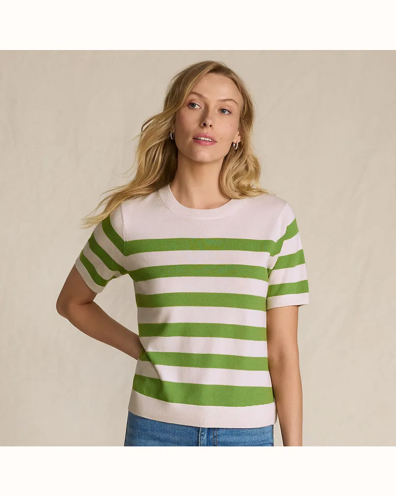 Lands' End Merinopullover mit kurzen Ärmeln, Damen, Größe regular, Grün, Wolle, by Grün
