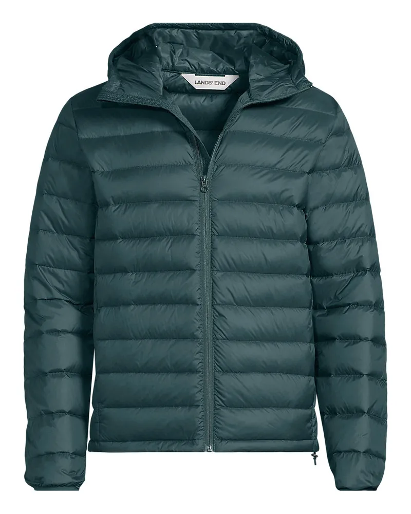 Lands' End Ultraleichte verstaubare Daunen-Kapuzenjacke WANDERWEIGHT, Herren, Größe regular, Grün, Polyester/Nylon, by Grün