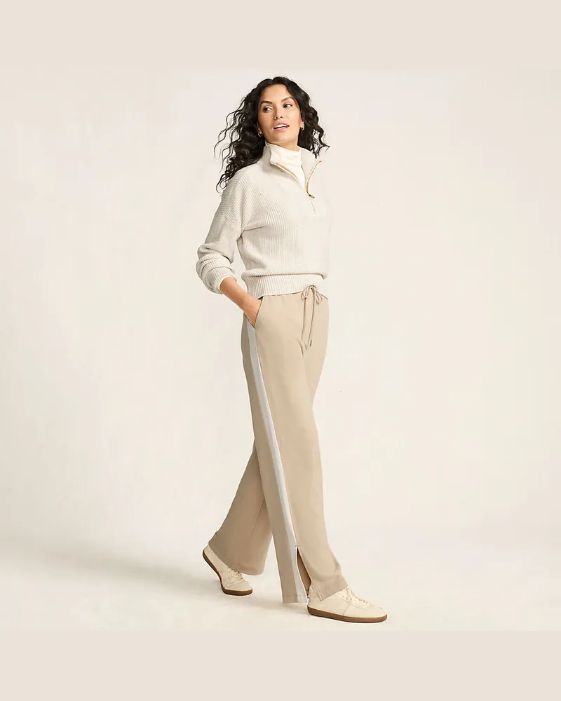 Lands' End Gerade Jerseyhose mit Kontraststreifen, Damen, Größe petite, Weiß, Baumwolle, by Weiß
