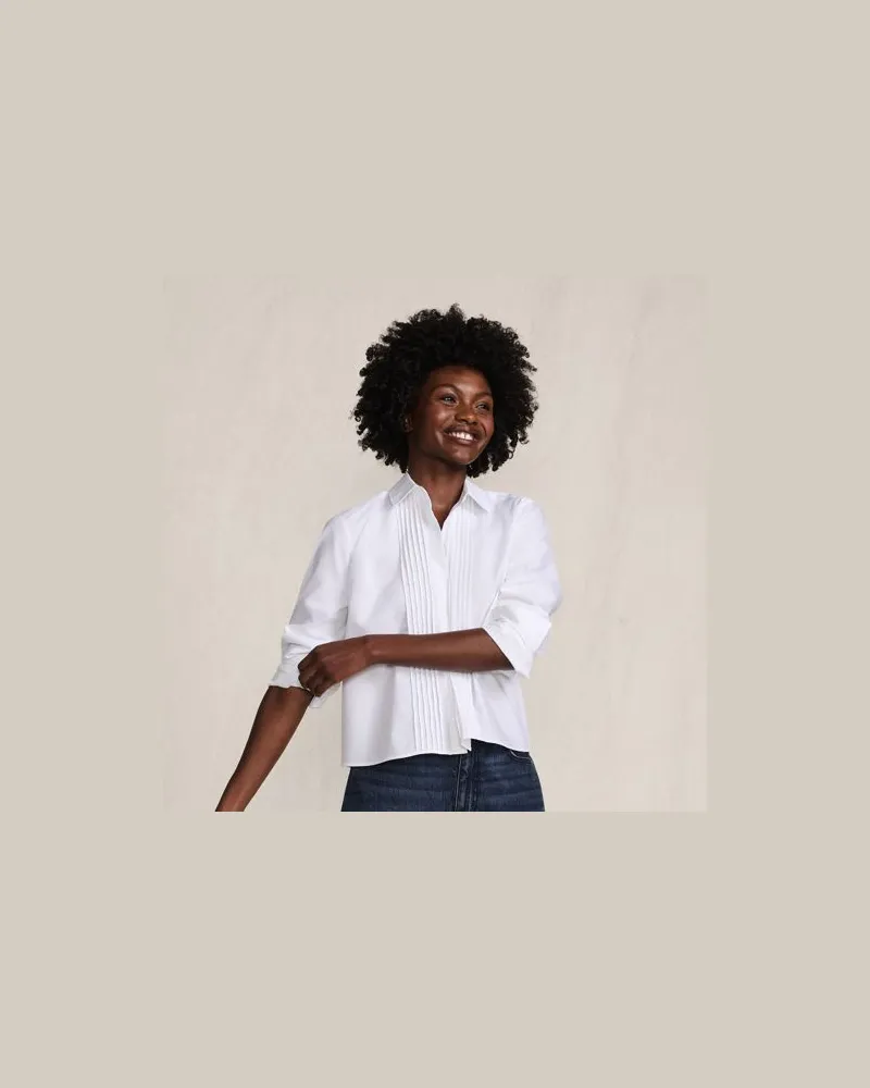 Lands' End Kurze bügelfreie Hemdbluse mit Biesen, Damen, Größe:32-34 regular, Weiß, Baumwolle, by Weiß