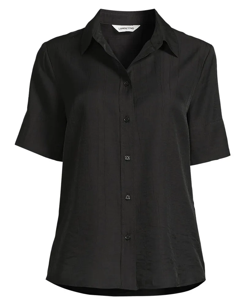 Lands' End Kurzärmelige Ready to Go Bluse, Damen, Größe regular, Schwarz, Nylon/Viskose, by Schwarz