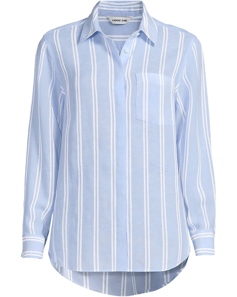 Lands' End Premium Reinleinen-Bluse, Damen, Größe plus, Blau, Leinen, by Blau