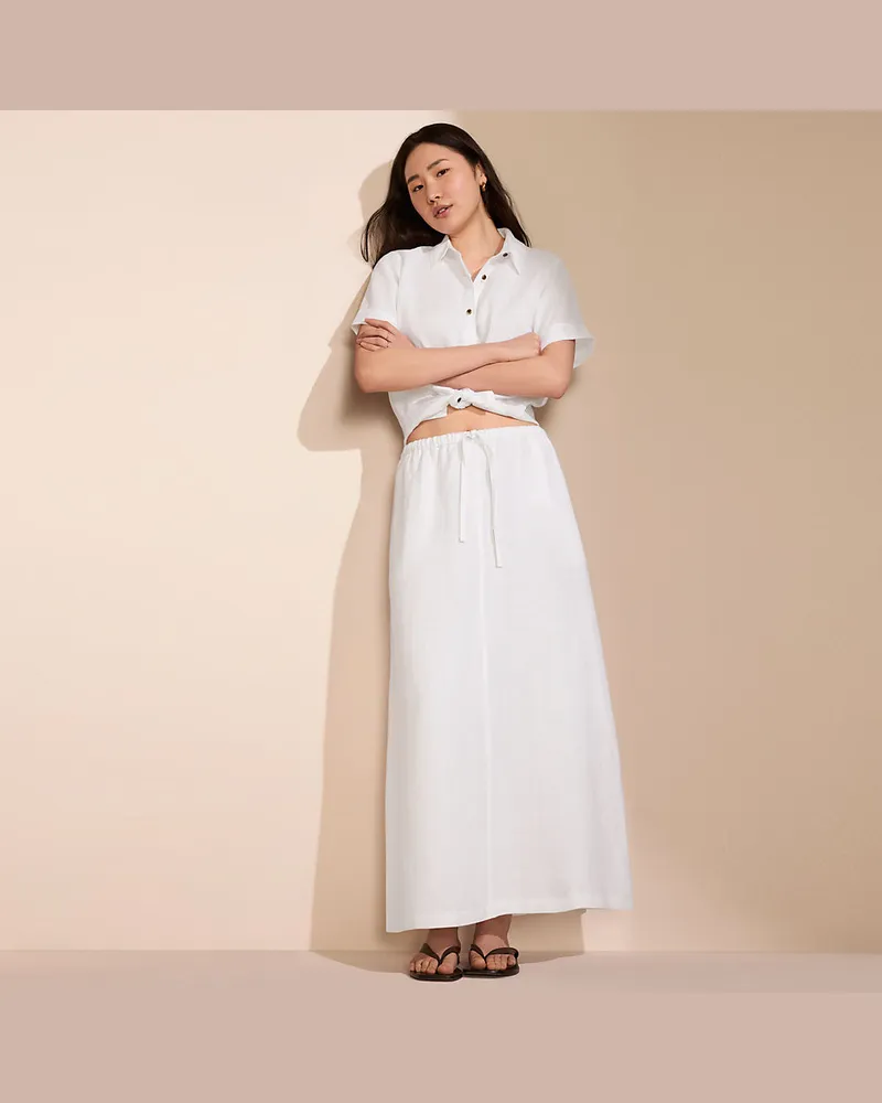 Lands' End Leinen-Midirock, Damen, Größe petite, Weiß, by Weiß
