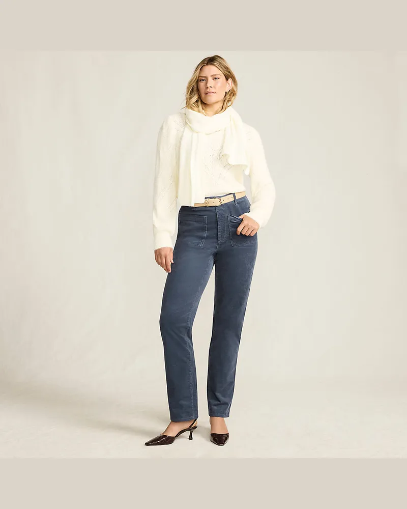 Lands' End Rail Straight Feincordhose High Waist, Damen, Größe regular, Blau, Elasthan/Baumwoll-Mischung, by Blau