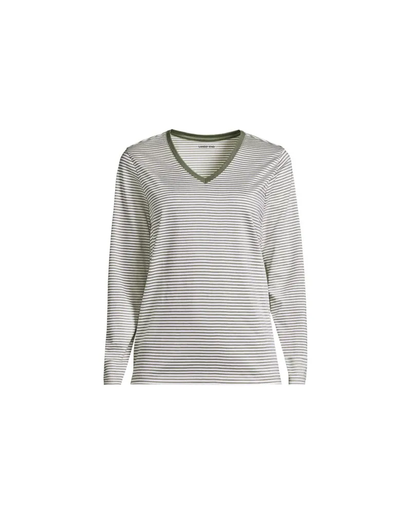 Lands' End Supima® Langarm-Shirt mit V-Ausschnitt, Damen, Größe:44-46 petite, Grün, Baumwolle, by Grün