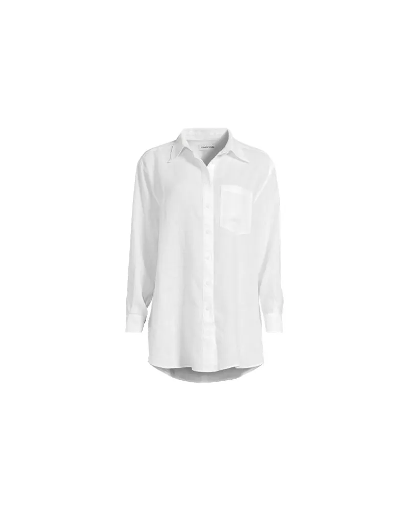 Lands' End Langes Oversized Premium Reinleinen-Hemd, Damen, Größe petite, Weiß, Leinen, by Weiß