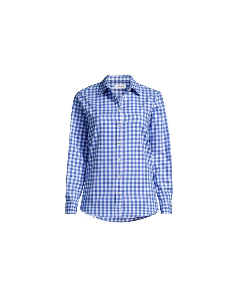 Lands' End Lange leichte Flanellbluse, Damen, Größe regular, Blau, by Blau