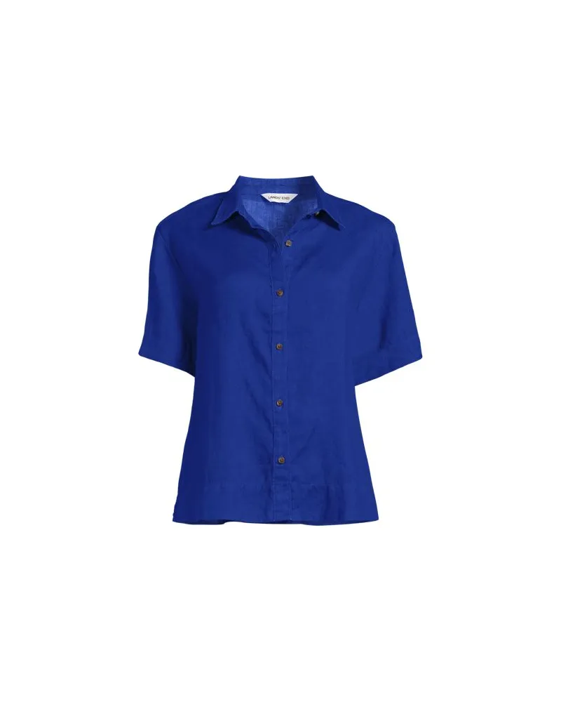 Lands' End Premium Reinleinen-Hemd mit kurzen Ärmeln, Damen, Größe regular, Blau, Leinen, by Blau