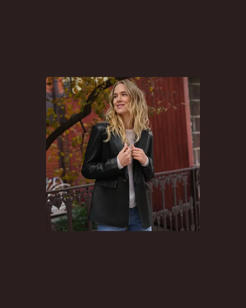Lands' End Lederblazer, Damen, Größe:32-34 regular, Schwarz, Leder, by Schwarz