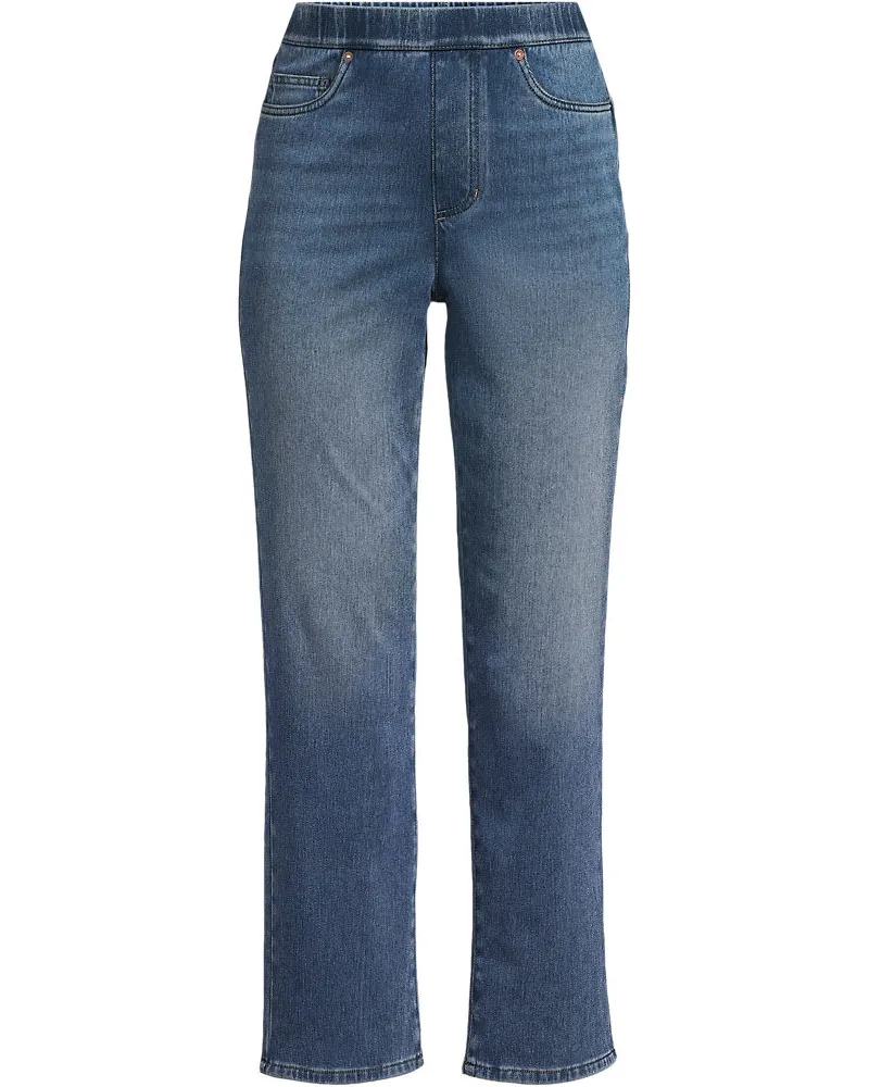 Lands' End High Waist Starfish Straight Fit Knit Denim 7/8-Schlupfjeans, Damen, Größe plus, Blau, Elasthan/Baumwoll-Mischung/Polyester-Mischung, by Lands' En Blau
