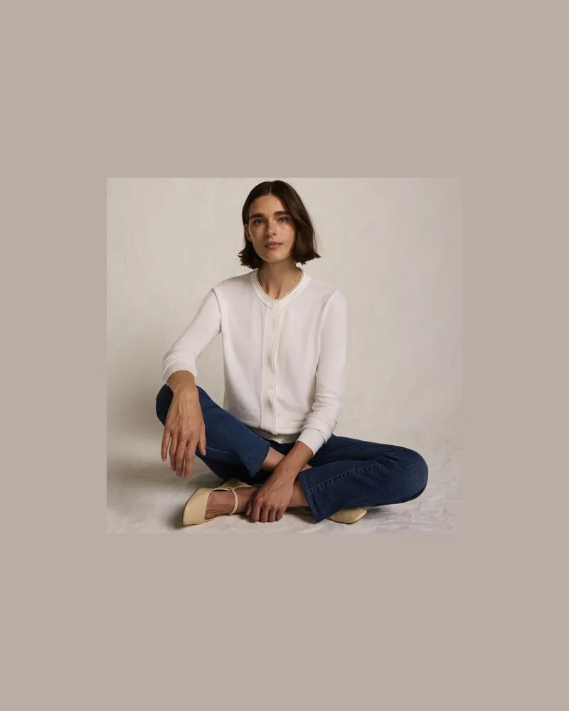 Lands' End Cardigan mit Perlenverzierung Silk Touch, Damen, Größe regular, Weiß, Polyester/Viskose/Polyester-Mischung, by Weiß