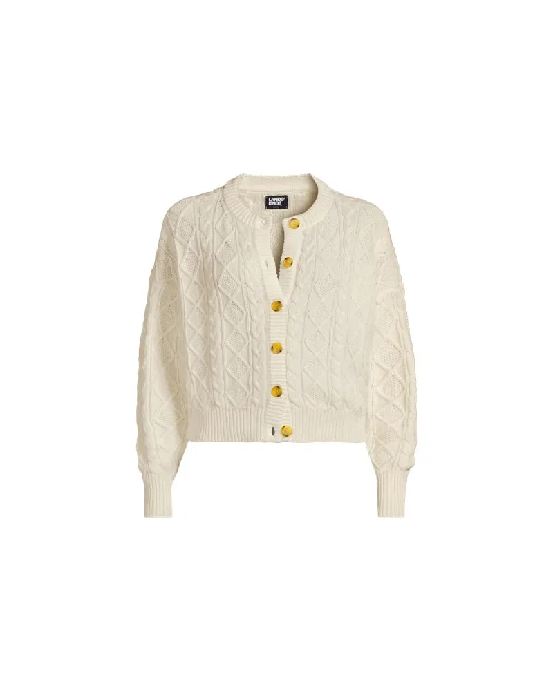 Lands' End Zopfmuster-Cardigan DRIFTER, Damen, Größe plus, Weiß, Baumwolle, by Weiß