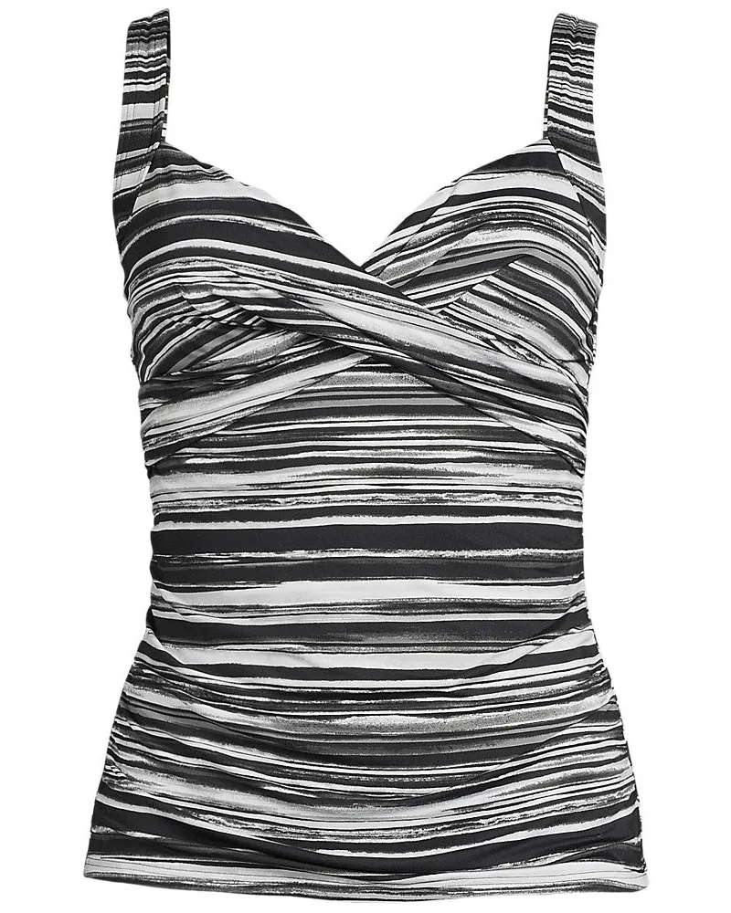 Lands' End Tankinitop CHLORRESISTENT mit V-Ausschnitt Gemustert, Damen, Größe:34 regular, Schwarz, Nylon-Mischung, by Schwarz