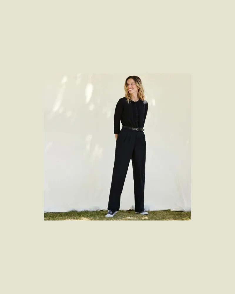 Lands' End Chinohose High Waist mit weitem Bein, Damen, Größe petite, Schwarz, Baumwolle/Elasthan, by Schwarz