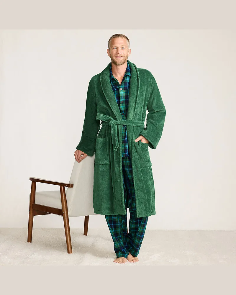 Lands' End Bademantel aus türkischem Frottee, Herren, Größe regular, Grün, Baumwolle, by Grün