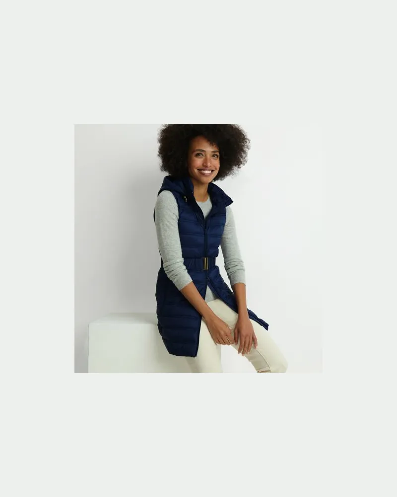 Lands' End Daunenweste WANDERWEIGHT Verstaubar Ultraleicht mit Gürtel, Damen, Größe:40-42 regular, Blau, Nylon, by Blau