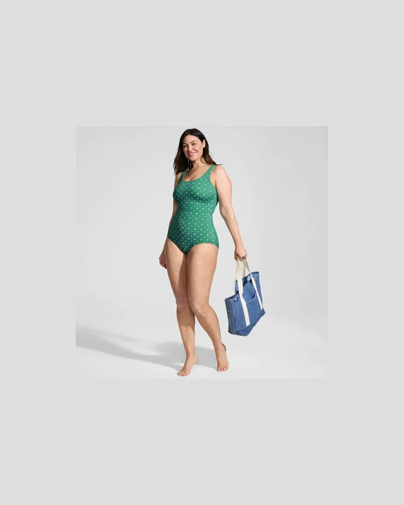 Lands' End Gemusterter Komfort-Badeanzug CHLORRESISTENT mit Soft Cups, Damen, Größe plus, Grün, Nylon-Mischung, by Grün