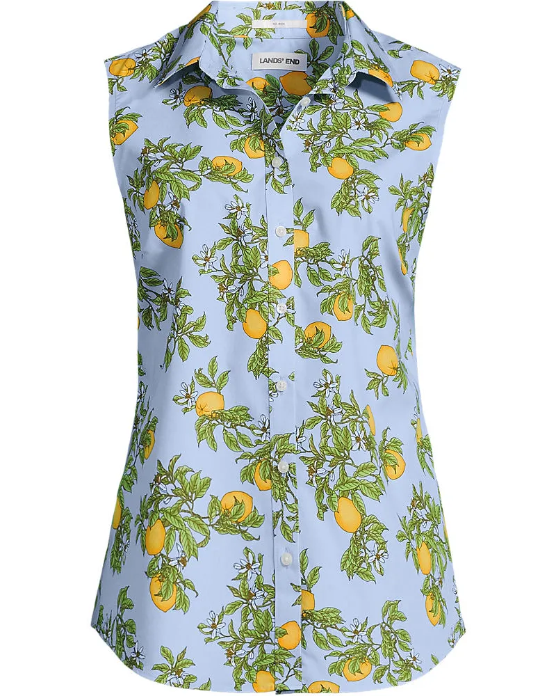 Lands' End Bügelleichte ärmellose Hemdbluse, Damen, Größe plus, Blau, Baumwolle, by Blau