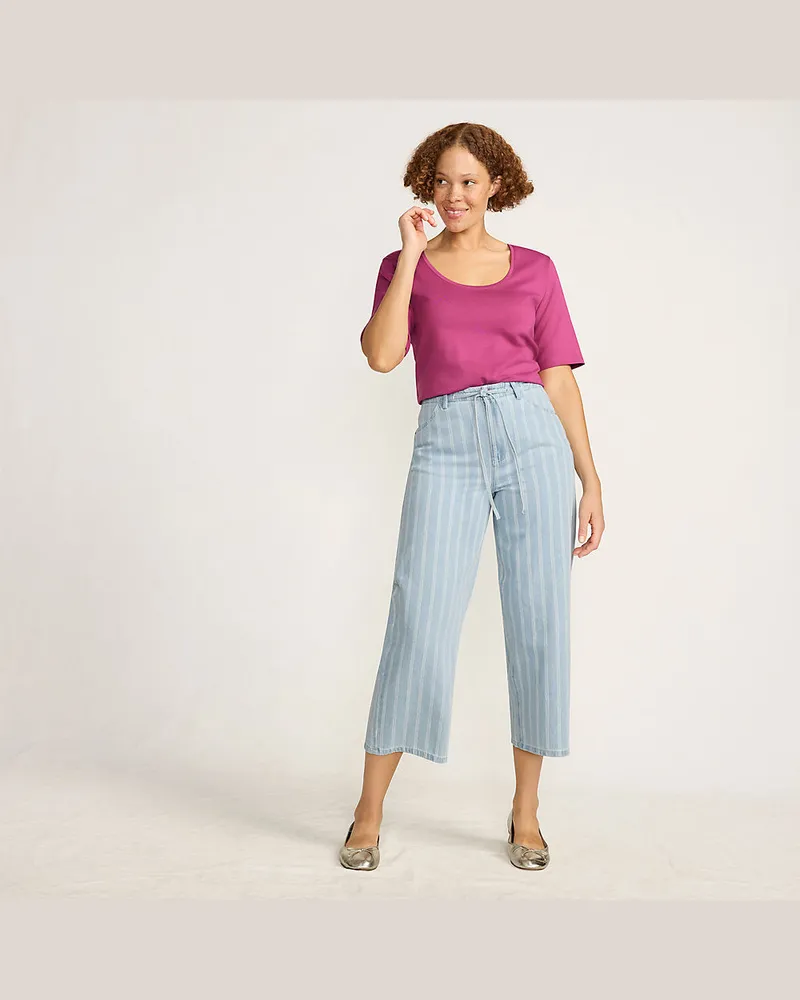 Lands' End Gemusterte 7/8-Jeans mit weitem Bein High Waist, Damen, Größe petite, Blau, by Blau