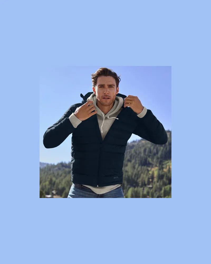 Lands' End Ultraleichte verstaubare Daunen-Kapuzenjacke WANDERWEIGHT, Herren, Größe:44-46 regular, Blau, Polyester/Nylon, by Blau
