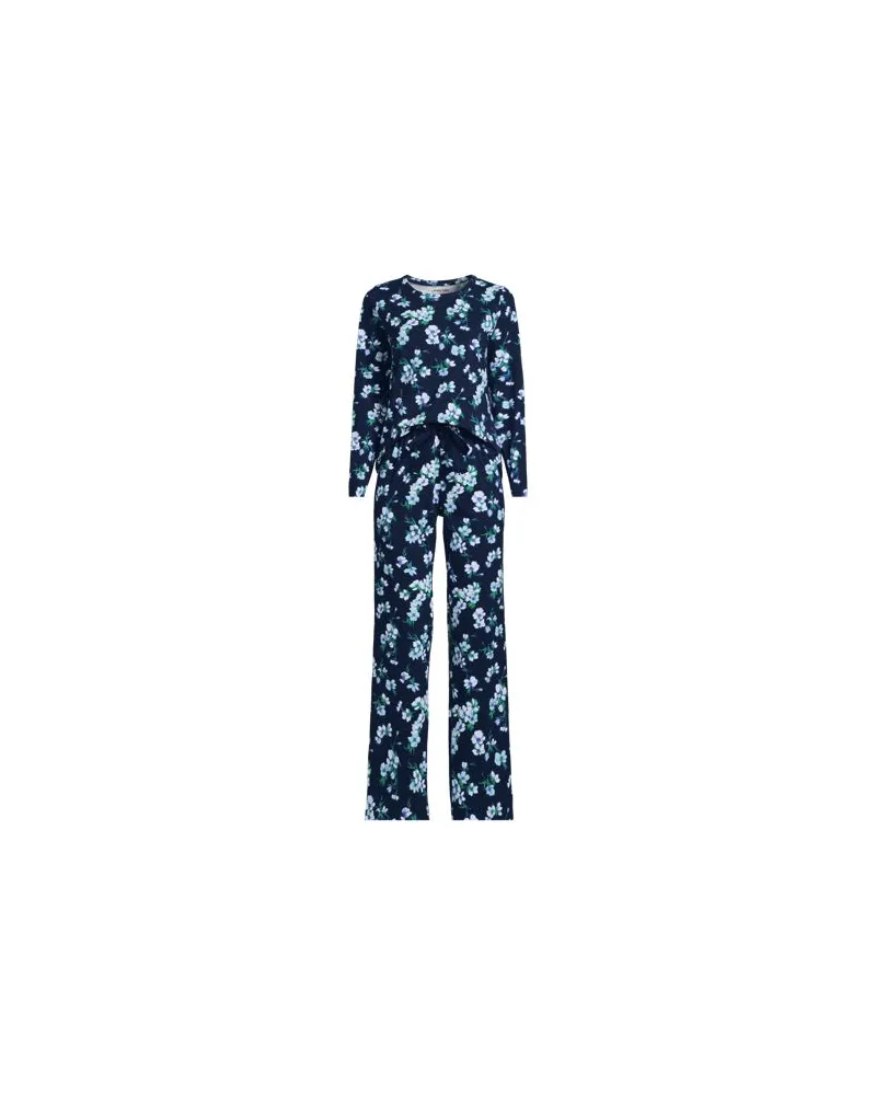 Lands' End Gemustertes Pyjama-Set aus Baumwoll-Jersey, Damen, Größe:40-42 regular, Blau, Elasthan/Baumwoll-Mischung, by Blau