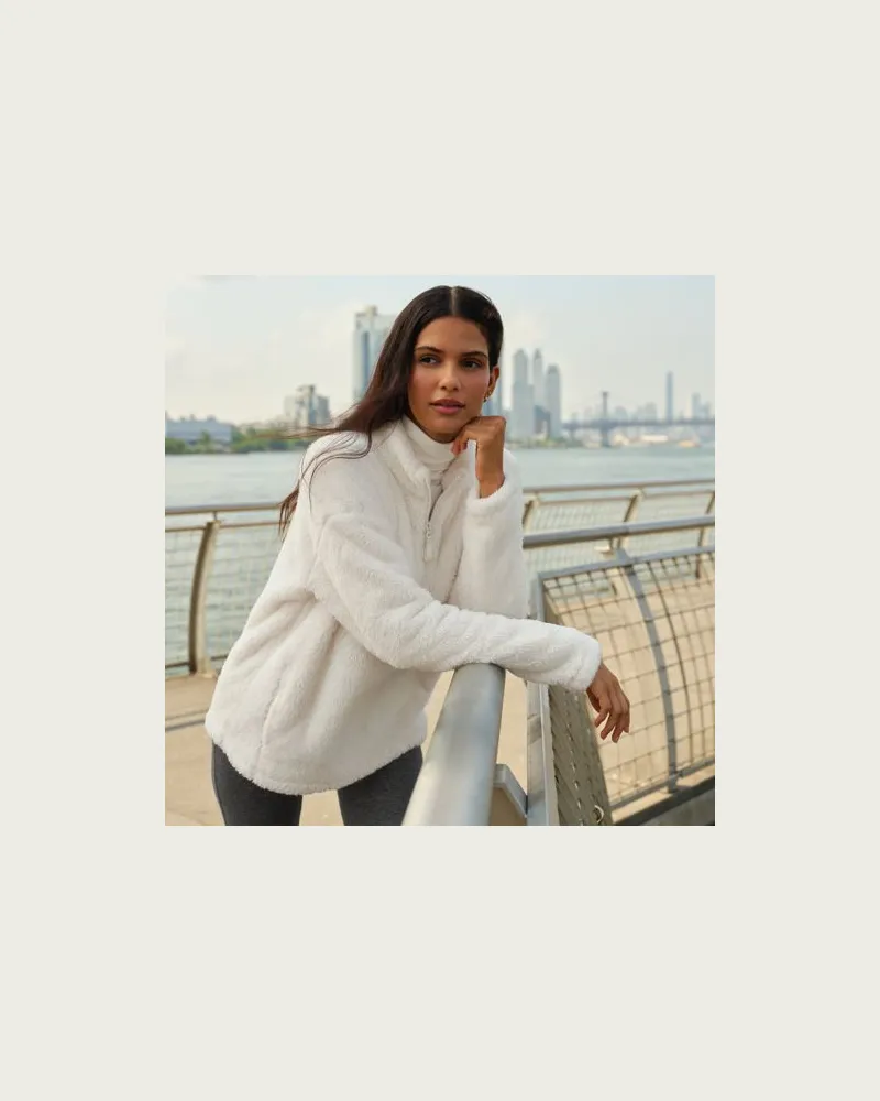 Lands' End Plüschfleece-Pullover, Damen, Größe regular, Weiß, Polyester, by Weiß