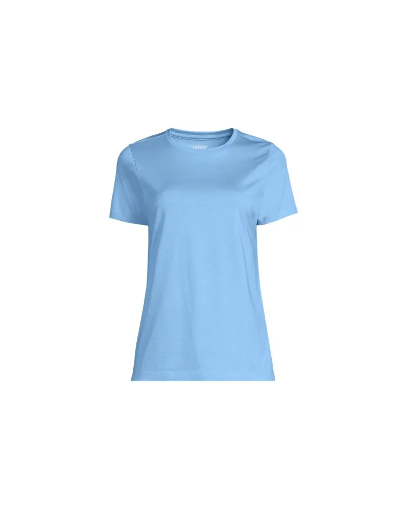 Lands' End Supima Kurzarm-Shirt mit rundem Ausschnitt, Damen, Größe plus, Blau, Baumwolle, by Blau