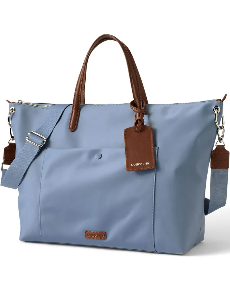 Lands' End Wasserabweisende, verstaubare Reise-Shoppertasche, Damen, Größe:null regular, Blau, Nylon/Leder, by Blau
