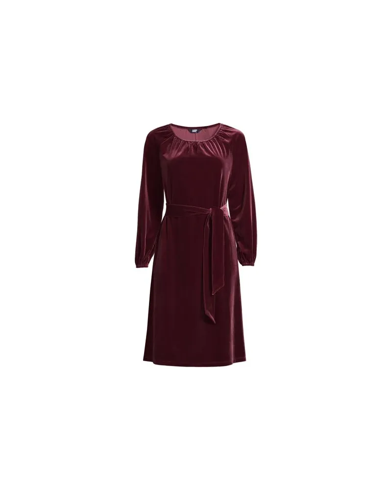 Lands' End Samtkleid mit Bindegürtel, Damen, Größe regular, Rot, Polyester-Mischung, by Rot