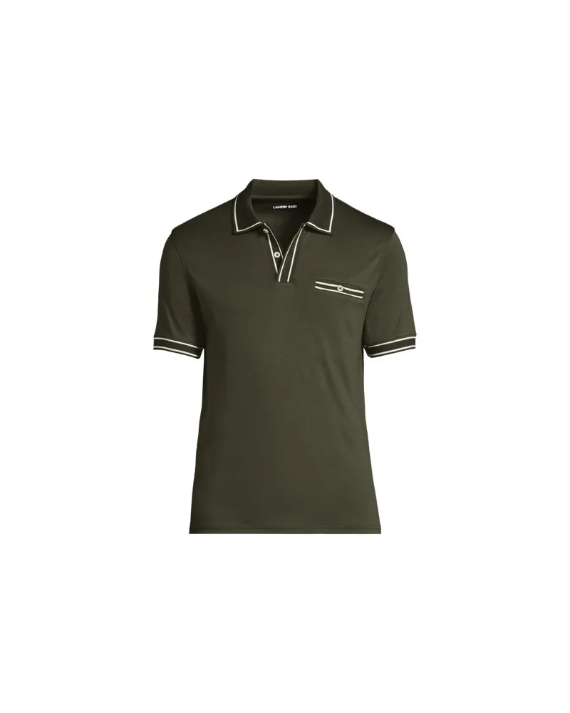 Lands' End Supima-Poloshirt mit Streifendetails, Herren, Größe:60 regular, Grün, Baumwolle, by Grün