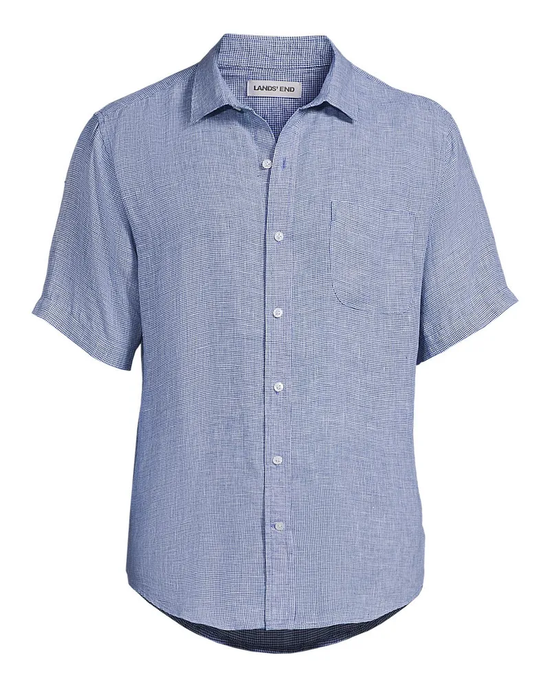 Lands' End Premium Reinleinen-Hemd mit kurzen Ärmeln, Classic Fit, Herren, Größe tall, Blau, Leinen, by Blau